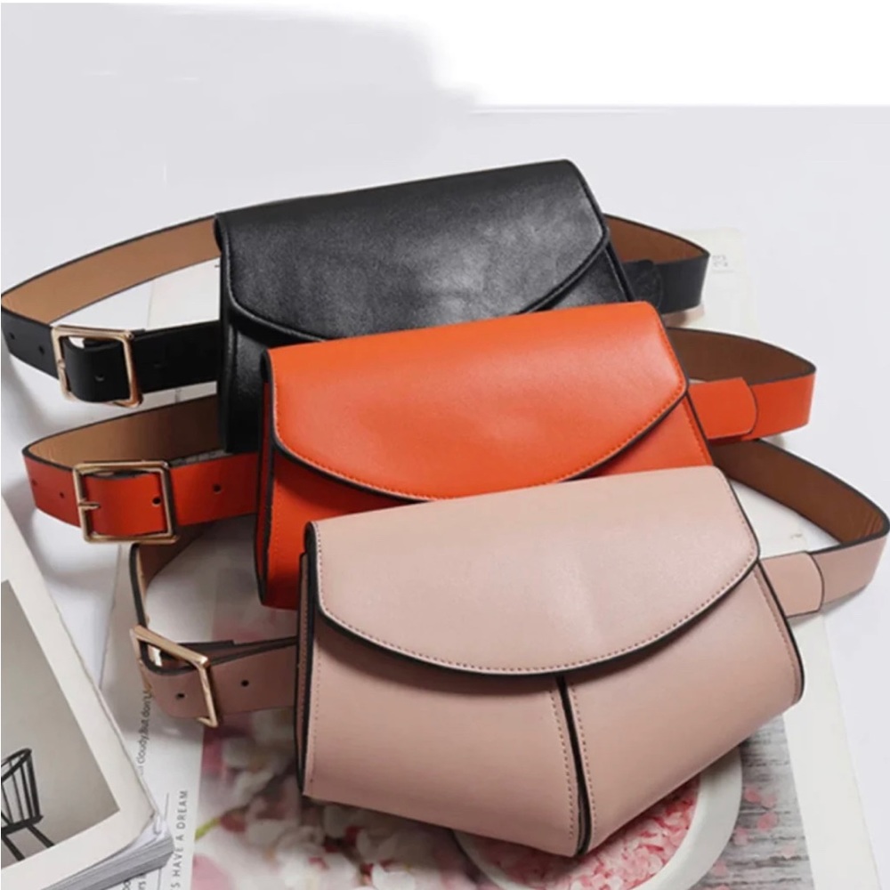 Fanny Leather Belt Bag w/Buckle-Blush Pink-One